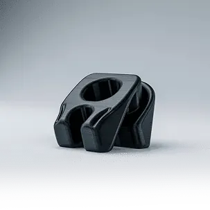 Black FDM printed bracket with visible layers